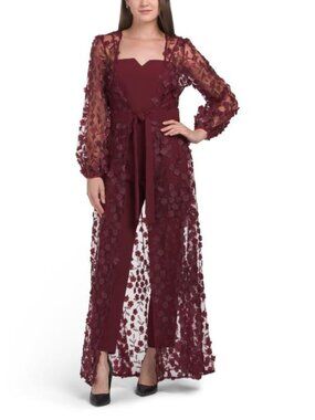 JULIA JORDAN 2pc Jumpsuit With 3d Flower Applique Jacket Overlay
